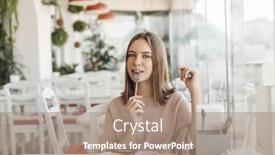  Presentation with teen - Slide set having cute teen girl eating tasty dessert while spending time in bright cafe background and a coral colored foreground