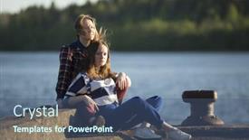  Presentation with teen girls - Theme featuring cute teen girls sitting on a pier near the water in the sun background and a ocean colored foreground