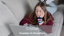  Presentation with virtual work - Slide set with cute-teen-student-doing-online background and a gray colored foreground