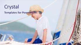  Presentation with luxury yacht - Slides having cute teenage boy enjoying sailing on a luxury catamaran or yacht background and a sky blue colored foreground