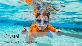  Presentation with turquoise beach - Cool new PPT theme with cute teenage boy making selfie underwater in shallow turquoise water at tropical beach backdrop and a arctic colored foreground