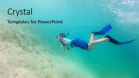  Presentation with turquoise beach - PPT theme enhanced with cute teenage boy swimming underwater in shallow turquoise water at tropical beach background and a light blue colored foreground