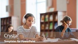  Presentation with scrolling - Beautiful slides featuring cute-teenage-girl-in-headphones backdrop and a violet colored foreground