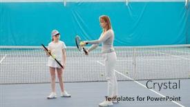  Presentation with trainer - PPT theme with cute-teenage-girl-in-sportswear background and a light gray colored foreground