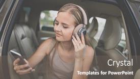  Presentation with teenage girl - Audience pleasing PPT layouts consisting of cute-teenage-girl-listening backdrop and a gray colored foreground