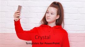  Presentation with white brick - Colorful PPT layouts enhanced with cute-teenage-girl-making-selfie backdrop and a red colored foreground