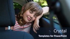  Presentation with car seat - Beautiful presentation theme featuring cute teenage girl sleeping in the back seat of car backdrop and a navy blue colored foreground