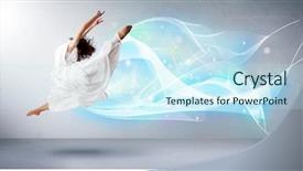  Presentation with blue abstract - Audience pleasing PPT theme consisting of cute teenager jumping with abstract backdrop and a  colored foreground