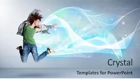  Presentation with teenage abstract - Cool new slide deck with cute teenager jumping with abstract backdrop and a  colored foreground