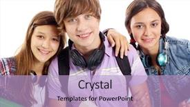  Presentation with teens - Beautiful presentation theme featuring cute teens with headphones smiling backdrop and a light blue colored foreground