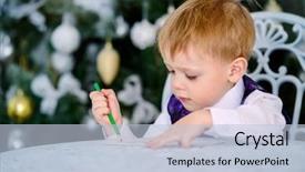  Presentation with apartments - Beautiful PPT theme featuring cute three-year-old boy in elegant evening clothes sits in a beautiful room near a christmas tree luxurious apartments decorated for christmas merry christmas and happy new year backdrop and a light blue colored foreground