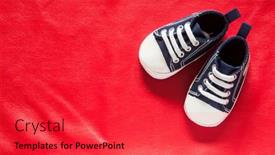  Presentation with leather shoes - PPT theme enhanced with cute tiny baby shoes background and a red colored foreground