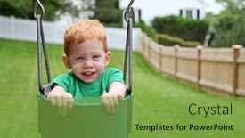 Presentation with swing - PPT theme featuring cute-toddler-boy-sitting background and a seafoam green colored foreground