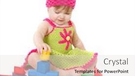  Presentation with building blocks - Colorful slide deck enhanced with cute toddler girl playing with building blocks over white backdrop and a sky blue colored foreground