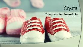  Presentation with socks - Colorful slide set enhanced with cute toddler shoes and socks on wooden background backdrop and a mint green colored foreground