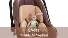  Presentation with child safety - Cool new presentation theme with cute toy in child safety seat isolated on white backdrop and a tawny brown colored foreground