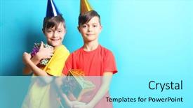  Presentation with cute birthday - Slides featuring cute twin boys with birthday background and a  colored foreground