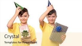 Presentation with cute birthday - Colorful slide deck enhanced with cute twin boys with birthday backdrop and a  colored foreground