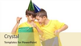  Presentation with cute birthday - Colorful presentation theme enhanced with cute twin boys with birthday backdrop and a  colored foreground