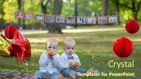  Presentation with cute birthday - Presentation theme having cute twins are celebrating birthday background and a tawny brown colored foreground