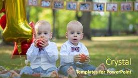  Presentation with cute birthday - Cool new presentation theme with cute twins are celebrating birthday backdrop and a tawny brown colored foreground