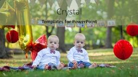  Presentation with cute birthday - PPT theme consisting of cute twins are celebrating birthday background and a seafoam green colored foreground