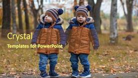  Presentation with twins kids boys newborn - Cool new slide deck with cute twins walking in park backdrop and a tawny brown colored foreground