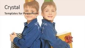  Presentation with cute birthday - Cool new slides with cute twins with birthday hats backdrop and a coral colored foreground