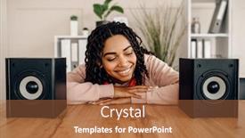  Presentation with audio - Slide set with cute-woman-between-two-audio background and a coral colored foreground