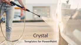  Presentation with clean water - Beautiful slide deck featuring cute woman cleans car wheels backdrop and a lemonade colored foreground