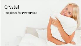  Presentation with elderly holding pills - Colorful slides enhanced with cute woman holding a pillow backdrop and a white colored foreground