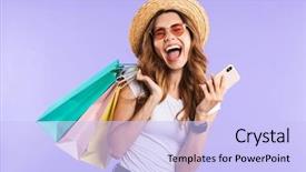  Presentation with purple wall - Audience pleasing PPT theme consisting of cute woman isolated over purple backdrop and a light blue colored foreground