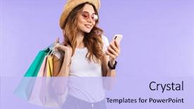  Presentation with purple wall - Beautiful PPT theme featuring cute woman isolated over purple backdrop and a light blue colored foreground