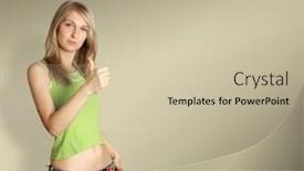  Presentation with done - Slide deck enhanced with cute woman says well done isolated on different backgrounds background and a soft green colored foreground