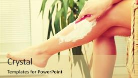  Presentation with shaving - PPT theme with cute woman shaving her legs at home background and a blonde colored foreground