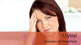  Presentation with headache - Slide deck consisting of negativism - cute woman with a headache background and a red colored foreground
