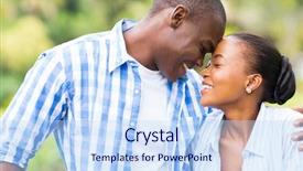  Presentation with married couple - Cool new slide deck with cute young african couple backdrop and a sky blue colored foreground