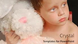  Presentation with bunny - Beautiful presentation theme featuring cute young boy hugging big stuffed bunny backdrop and a lemonade colored foreground