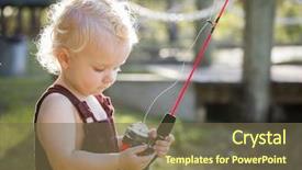  Presentation with pole - Presentation featuring cute young boy with fishing pole outside at the lake background and a violet colored foreground