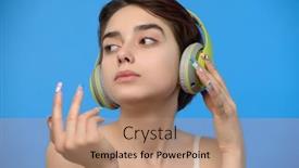  Presentation with music headphones - Slides featuring cute-young-brunette-listening background and a coral colored foreground