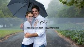  Presentation with under umbrella - Presentation theme with cute young couple under an umbrella in the mist background and a light blue colored foreground