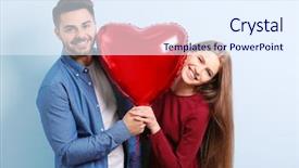  Presentation with balloon - Presentation enhanced with cute young couple with balloon in shape of heart on color background background and a sky blue colored foreground