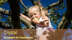  Presentation with fruit tree - Presentation having cute young girl eating a delicious fruit sitting in an apple tree background and a red colored foreground