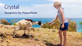  Presentation with goat farm - Beautiful slide set featuring cute young girl feeding goat backdrop and a sky blue colored foreground