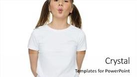  Presentation with kiss - PPT theme featuring cute young girl puckering up for a kiss standing with her hands behind her back leaning forwards with pouting lips isolated on white background and a white colored foreground