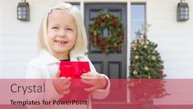  Presentation with girl christmas - PPT layouts featuring cute-young-girl-with-gift background and a red colored foreground