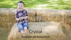  Presentation with race - PPT theme enhanced with cute young mixed race boy having fun on hay bale outside background and a coral colored foreground