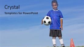  Presentation with youth - Theme having cute young soccer player holding background and a teal colored foreground