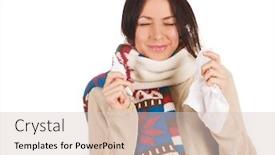  Presentation with sneezing - Amazing PPT theme having cute-young-woman-sneezing backdrop and a lemonade colored foreground