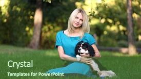  Presentation with dog park - Cool new presentation theme with cute young woman with dog in park backdrop and a tawny brown colored foreground